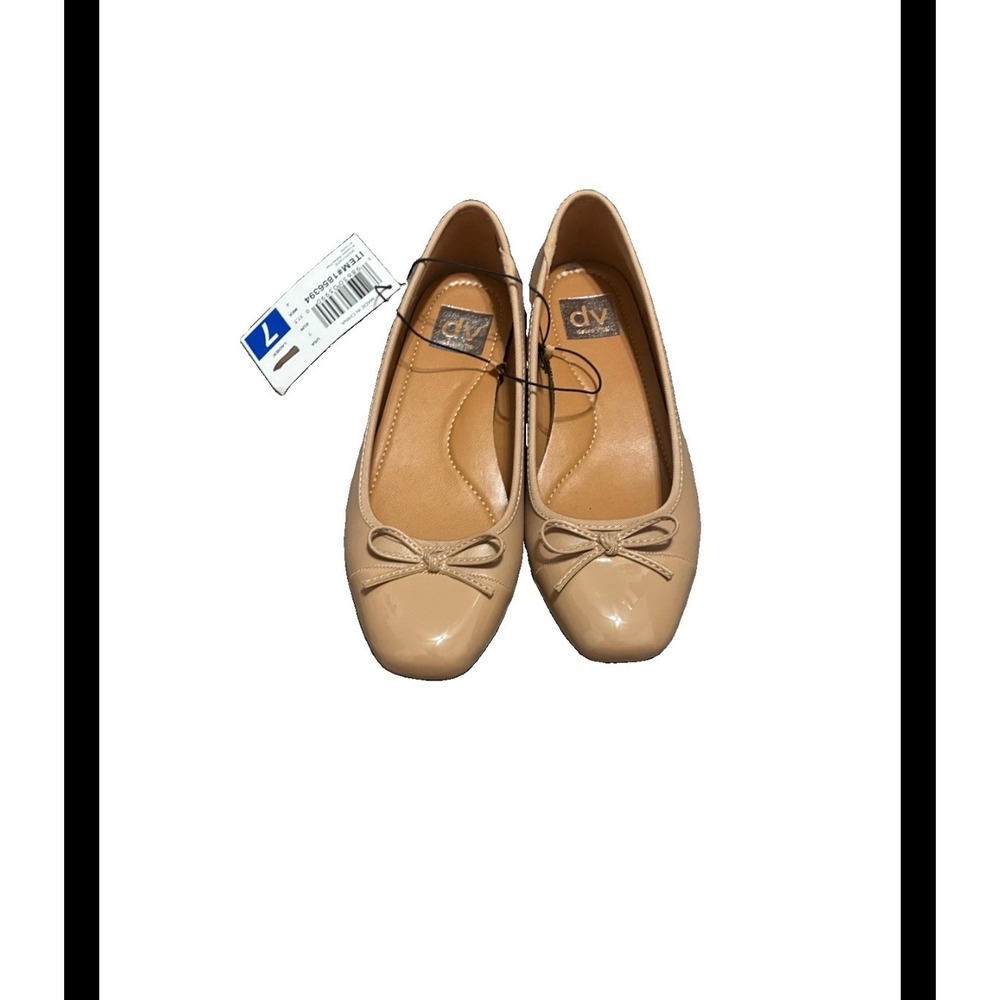 DV Dolce Vita Moxy Cafe Tan Patent Bow Square Toe Ballet Flats Shoes Womens 7